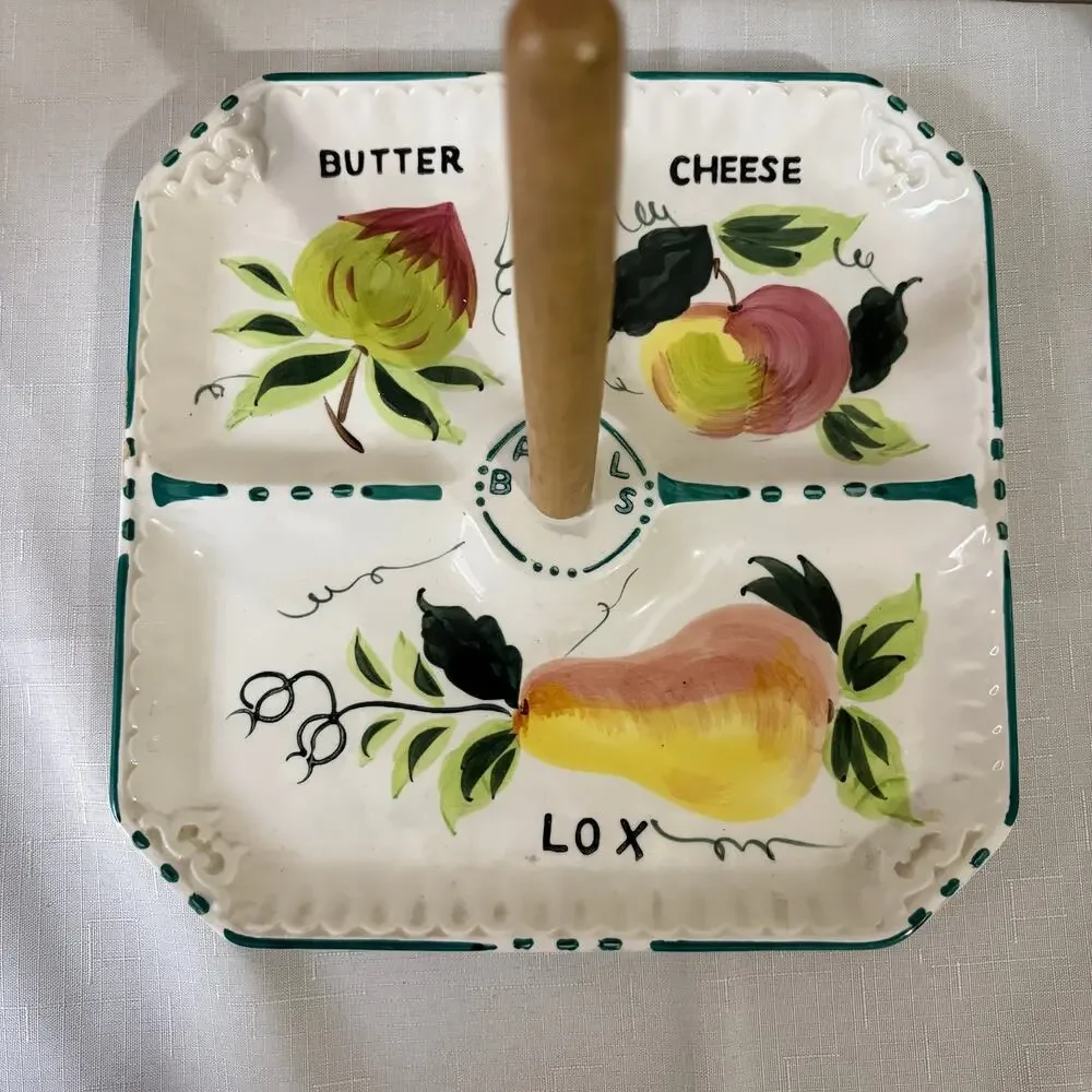 Vintage Traditional Bagel and Lox, Butter, Cheese Cereamic Painted‎ Serving Tray
